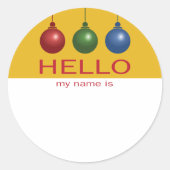 クリスマスまたはホリデーパーティーのハローネームタグ ラウンドシール (正面)