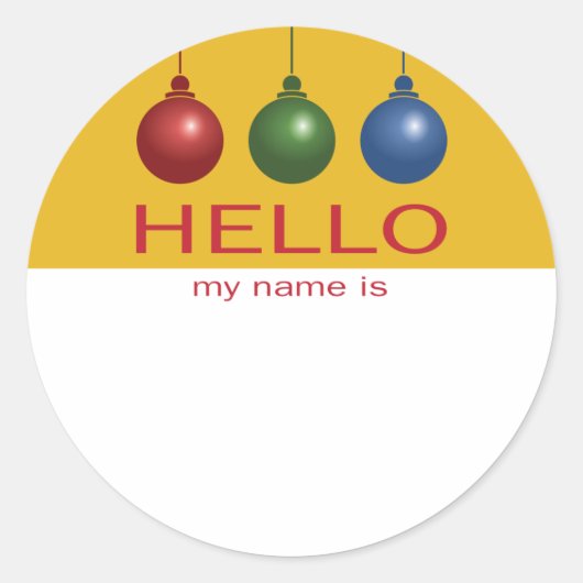 クリスマスまたはホリデーパーティーのハローネームタグ ラウンドシール (正面)