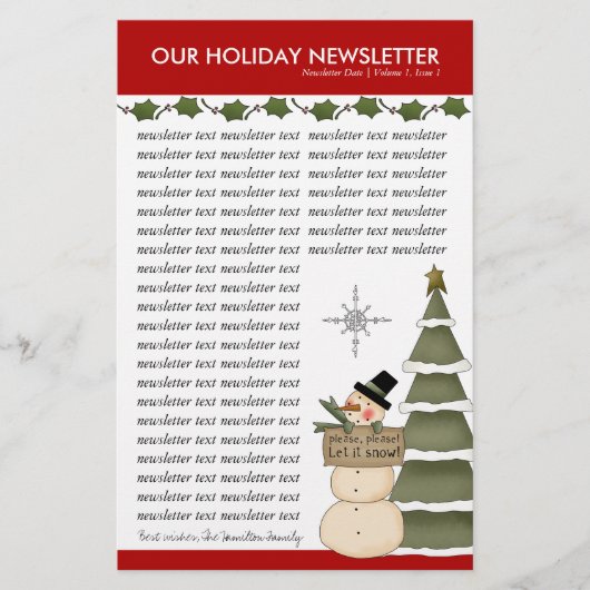 クリスマスまたはホリデーファミリーニュースレターテンプレート 便箋 (正面)