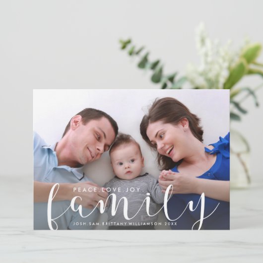 クリスマスまたは新年ハッピーホリデーファミリーフォト シーズンカード (スタンド正面)