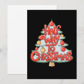 クリスマスまであと半分 クリスマスツリー オーナメント 面白い クリスマス 招待状 (正面/裏面)