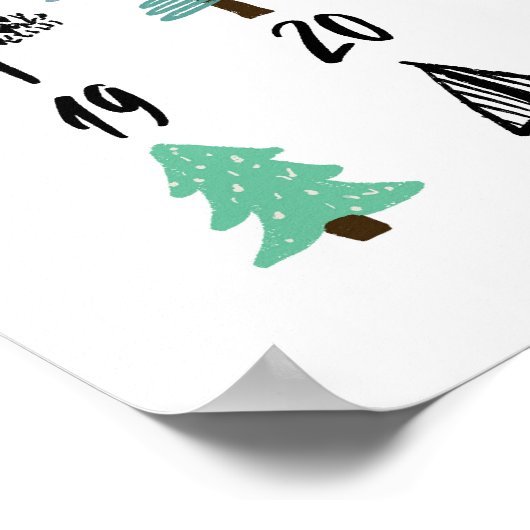 クリスマスまでのカウントダウンアドベントカレンダー かわいい木 ポスター (角)