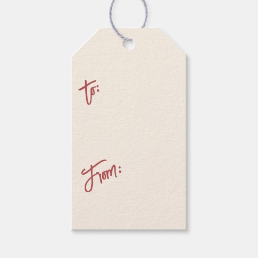 クリスマスまでのピンクの格子模様のポインセチア ギフトタグ (正面)