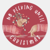 クリスマスまでピークなし | Dachshund Dog Red ラウンドシール (正面)