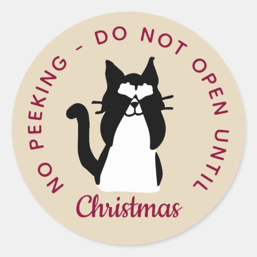 クリスマスまで開かないでピーカブー子猫 ラウンドシール (正面)