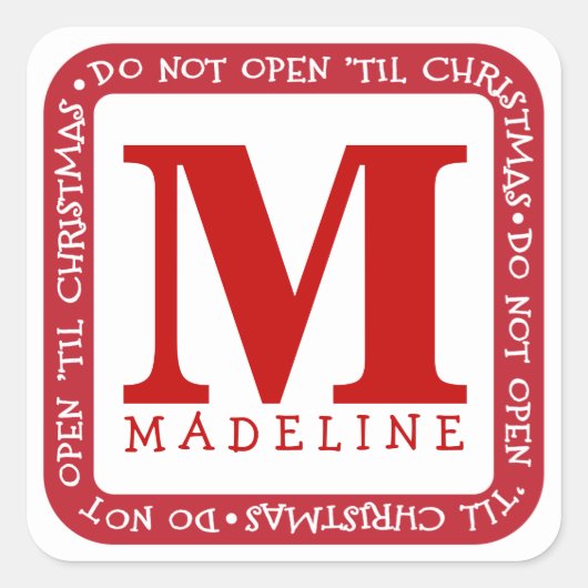 クリスマスまで開かないパーソナライズされたギフトステッカー スクエアシール (正面)