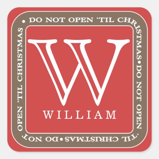 クリスマスまで開かないパーソナライズされたギフトステッカー スクエアシール (正面)