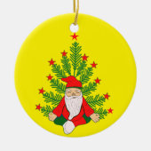 クリスマスめい想ツリーの下でサンタ セラミックオーナメント (正面)