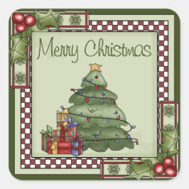 クリスマスめでたいクリスマスツリーとギフト スクエアシール