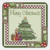 クリスマスめでたいクリスマスツリーとギフト スクエアシール (正面)