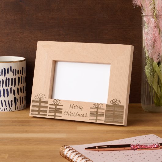 クリスマスめでたいプレゼントとプレゼント レーザー彫刻フレーム (左)