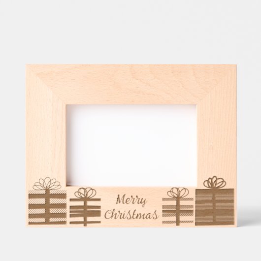 クリスマスめでたいプレゼントとプレゼント レーザー彫刻フレーム (正面)