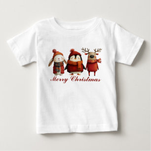 クリスマスめでたいマンガ・サンタ・アニマルズ ベビーTシャツ