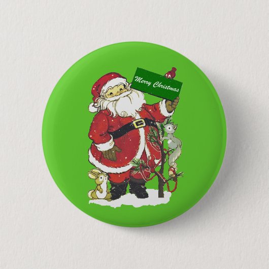 クリスマスめでたくサンタ毛皮の動物 缶バッジ (正面)