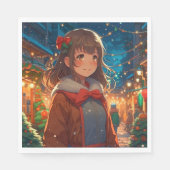 クリスマスや大晦日のアニメの少女 スタンダードランチョンナプキン (正面)