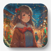 クリスマスや大晦日のアニメの少女 ペーパープレート (正面)