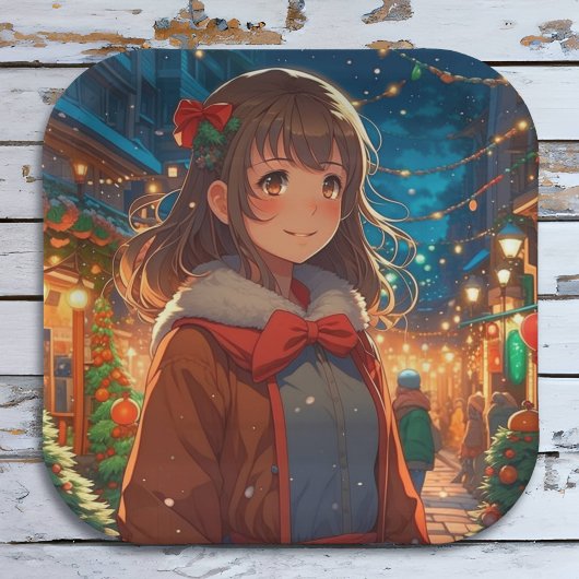 クリスマスや大晦日のアニメの少女 ペーパープレート