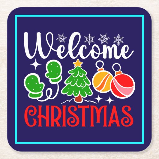 クリスマスようこそ スクエアペーパーコースター (正面)
