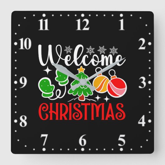 クリスマスようこそ スクエア壁時計 (正面)