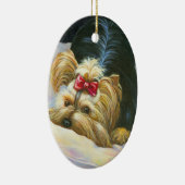 クリスマスよくはしゃぐヨークシャーテリア飾り セラミックオーナメント (右)