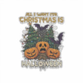 クリスマスよりもハロウィンのかぼちゃの木に蝙蝠 シール (正面)
