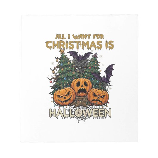 クリスマスよりもハロウィンのかぼちゃの木に蝙蝠 ノートパッド (正面)
