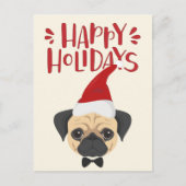 クリスマスをお楽しみください - かわいいパグのクリスマス ポストカード (正面)