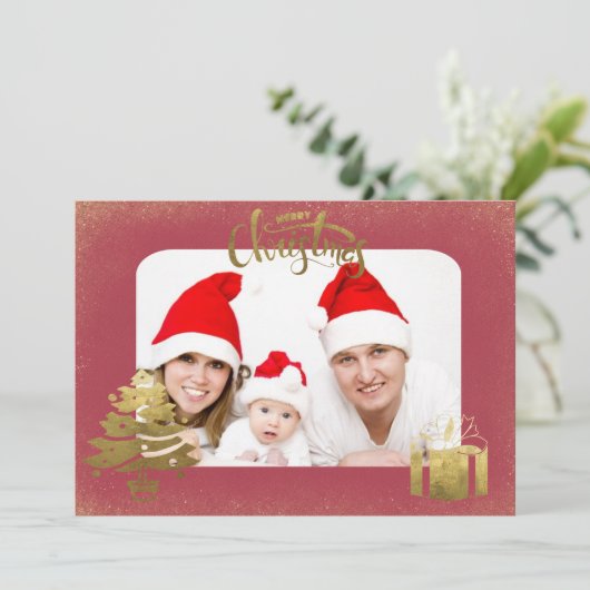 クリスマスをお祝いします 私たちの家族からあなたの家族へ フォト シーズンカード (スタンド正面)