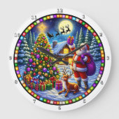 クリスマスをテーマにしたサンタ付き時計 ラージ壁時計 (正面)