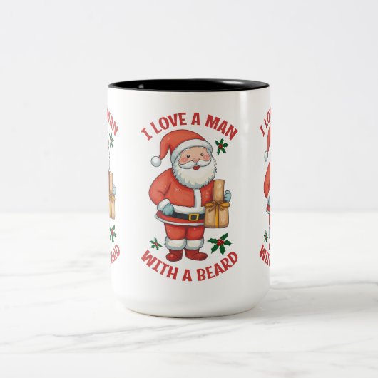 クリスマスをテーマにしたマグカップ：「あごひげの男が大好き」 ツートーンマグカップ (中央)