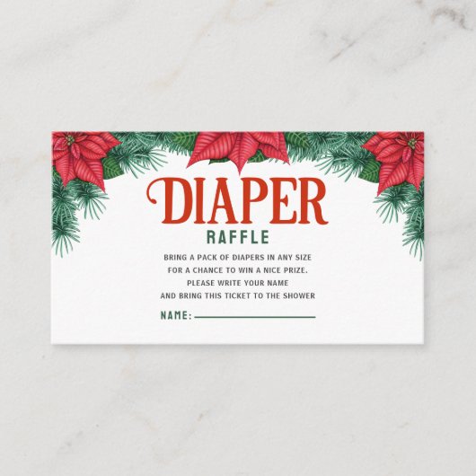クリスマスをテーマにした冬の赤ちゃんシャワーおむつラッフル エンクロージャーカード (正面)