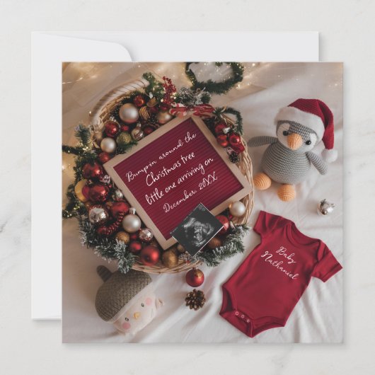 クリスマスをテーマにした妊娠の発表 招待状 (正面)