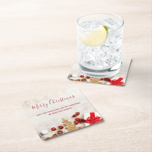 クリスマスをテーマにした木フェイク板のアイテム スクエアペーパーコースター (インサイチュ)