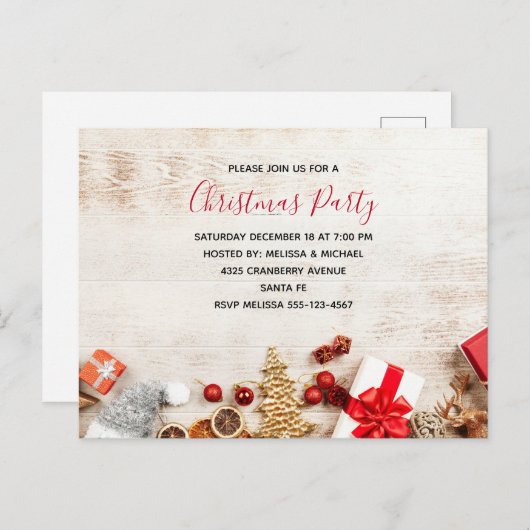 クリスマスをテーマにした木素朴板のアイテム インビテーションポストカード (正面/裏面)