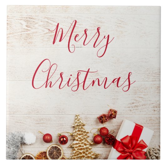 クリスマスをテーマにした木素朴板のアイテム タイル (正面)