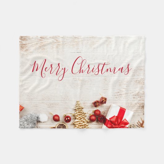 クリスマスをテーマにした木素朴板のアイテム フリースブランケット