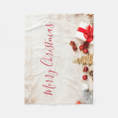 クリスマスをテーマにした木素朴板のアイテム フリースブランケット (正面)