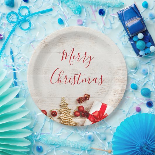 クリスマスをテーマにした木素朴板のアイテム ペーパープレート (パーティー)