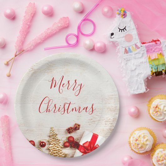 クリスマスをテーマにした木素朴板のアイテム ペーパープレート (パーティー)