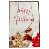 クリスマスをテーマにした木素朴板のアイテム ミディアムペーパーバッグ (正面)