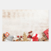 クリスマスをテーマにした木素朴板のアイテム ラッピングペーパーシート (正面2)