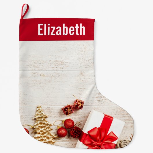 クリスマスをテーマにした木素朴板のアイテム ラージクリスマスストッキング (正面)