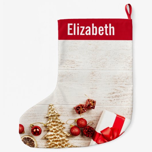 クリスマスをテーマにした木素朴板のアイテム ラージクリスマスストッキング (裏面)