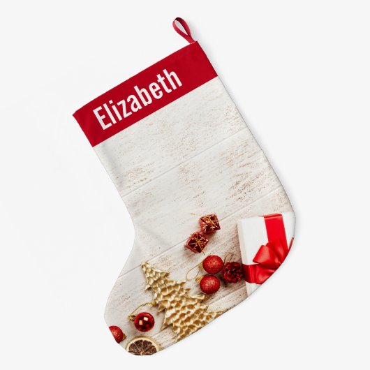 クリスマスをテーマにした木素朴板のアイテム ラージクリスマスストッキング (裏面 (吊り時))