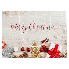 クリスマスをテーマにした木素朴板のアイテム ラージペーパーバッグ