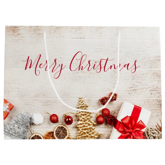 クリスマスをテーマにした木素朴板のアイテム ラージペーパーバッグ (裏面)