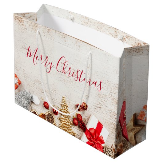 クリスマスをテーマにした木素朴板のアイテム ラージペーパーバッグ (裏面アングル)