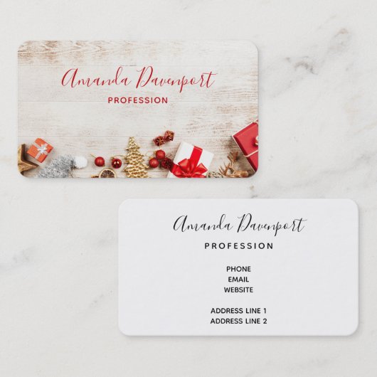 クリスマスをテーマにした木素朴板のアイテム 名刺 (正面/裏面)