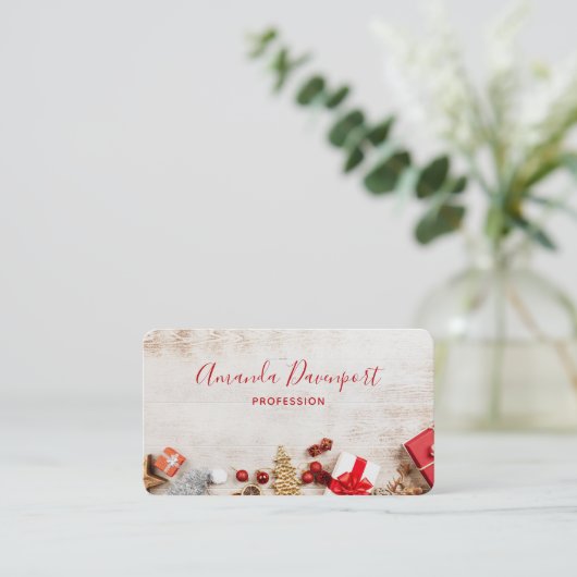 クリスマスをテーマにした木素朴板のアイテム 名刺 (スタンド正面)