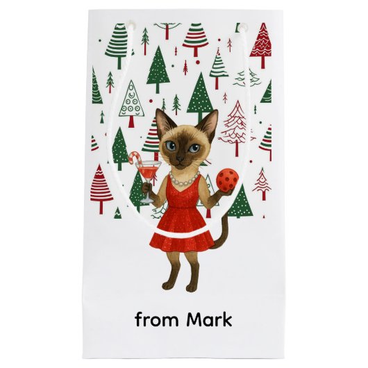 クリスマスをテーマにした猫好き スモールペーパーバッグ (正面)